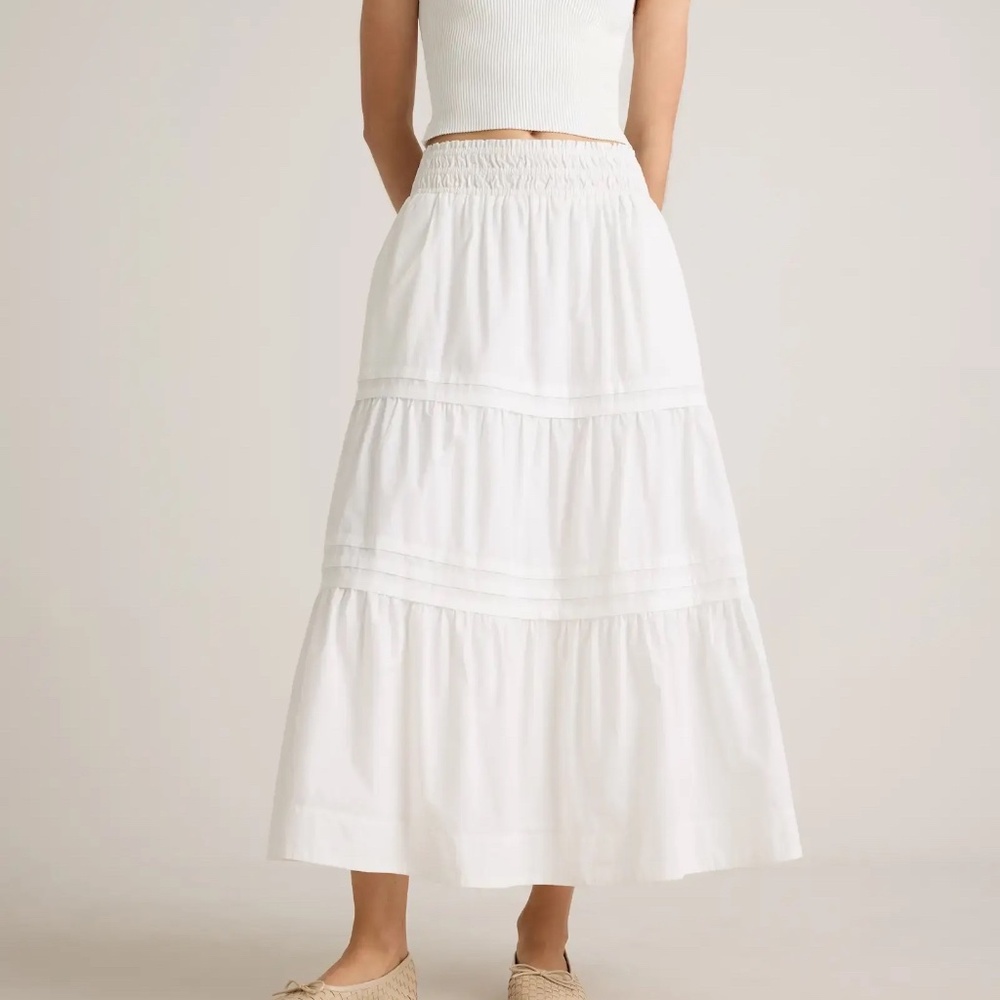 Quince 100% Organic Cotton Poplin Tiered Maxi Skirt - Classic White / XS